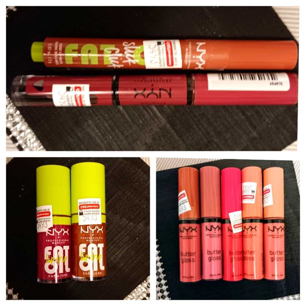 NYX 5 shades of butter lip gloss and 2 fat oils and 2 other lip products all NIP
